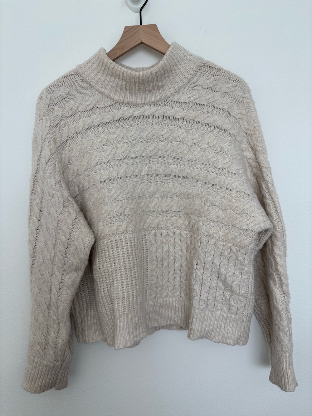 Cozy Cable Knit Turtleneck Sweater in Light Beige